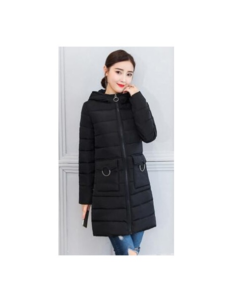 Parkas Slim Korean Hooded Cotton Long Women Jackets Warm Winter Parkas Pink Black Color Casual Pocket Parka Overcoat ZO858 - ...