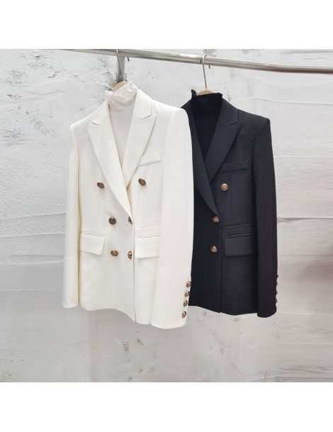 Blazers High Quality Spring Women's Jacket Blazer Coat Double-Breasted Black white Office Blazer Long sleeve Female Suits Jac...