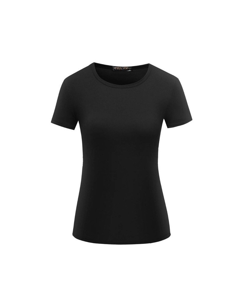 T-Shirts Women Girl Summer Basic T-Shirt Roll Up Short Sleeve Plain Solid Color Pullover Tops Polyester Regular Fit S-2XL - A...