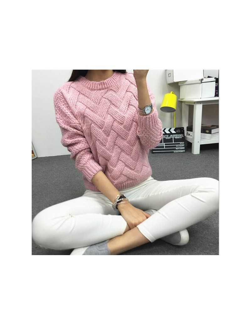 Pullovers 2019 Women Pullover Female Casual Sweater Plaid O-neck Autumn and Winter Style - Pink - 443598887094-6 $32.35