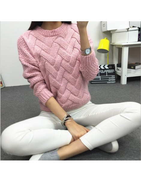 Pullovers 2019 Women Pullover Female Casual Sweater Plaid O-neck Autumn and Winter Style - Pink - 443598887094-6 $9.52