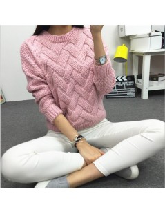 Pullovers 2019 Women Pullover Female Casual Sweater Plaid O-neck Autumn and Winter Style - Pink - 443598887094-6 $9.52