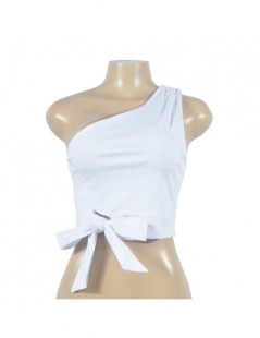 Tank Tops Fashion Women One Shoulder Tanks Vest Summer Skinny Solid Bandage Bow Knot Belt Crop Tops Casual Ladies Camisole Se...