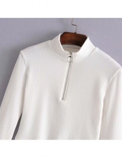 T-Shirts Women Half Zip Rib Crop Tee High Neck Zip Long Sleeve Crop Top asia size - white - 403014700973-1 $18.87