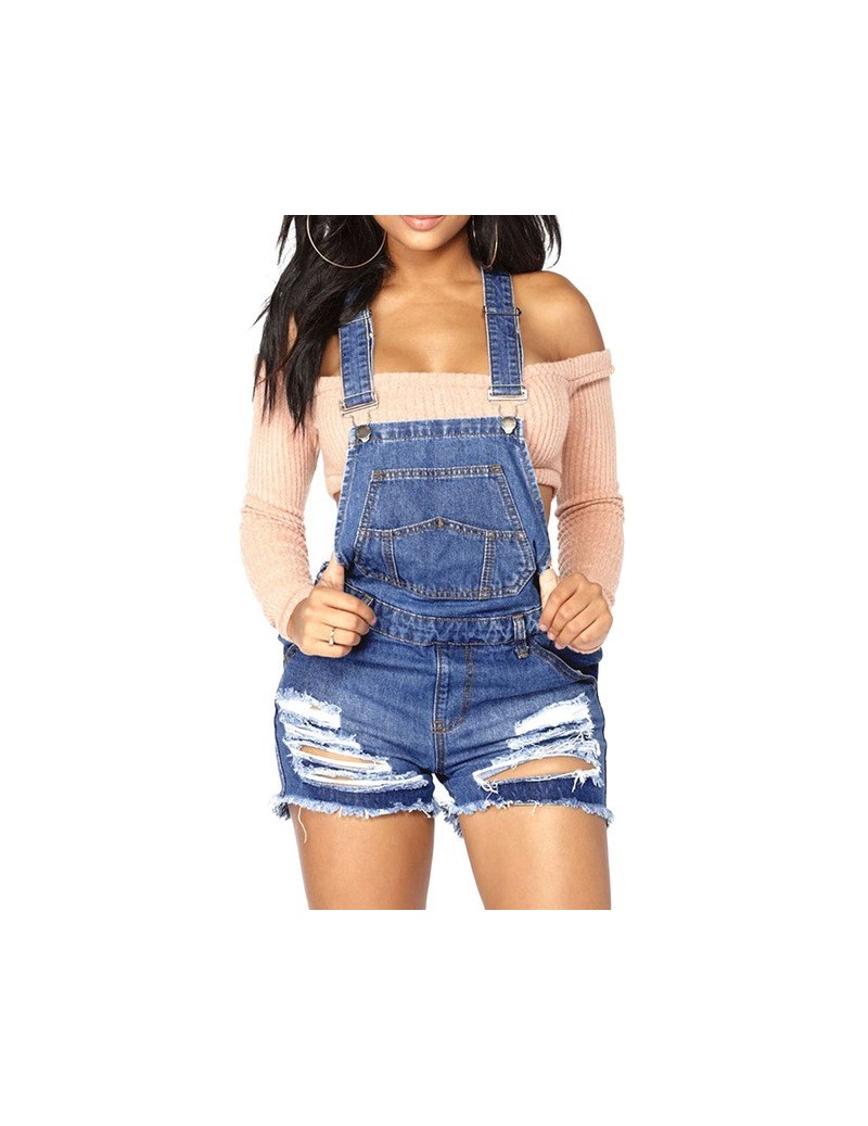 Rompers Women Denim Overall Shorts Mini High Waist Solid Summer Casual Jeans Pants JS25 - as show - 4000088017382 $37.54