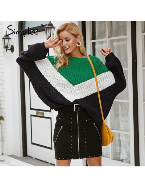 Pullovers Contrast knitted sweater Women winter 2018 batwing sleeve pullover and sweaters Plus size loose casual female jumpe...