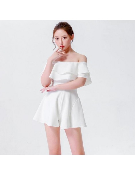 Rompers New 2019 Women Playsuit Summer Sexy Slash Neck Backless Jumpsuits Woman Ruffle Beach White Short Shorts Romper Casual...