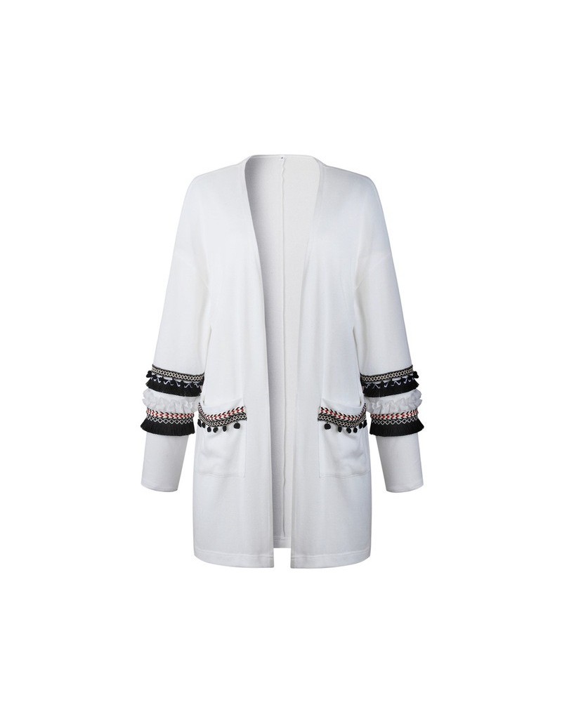 new autumn women long coat long sleeve cardigan with pockets casual patchwork women elastic coat - white - 4J3037212726-2