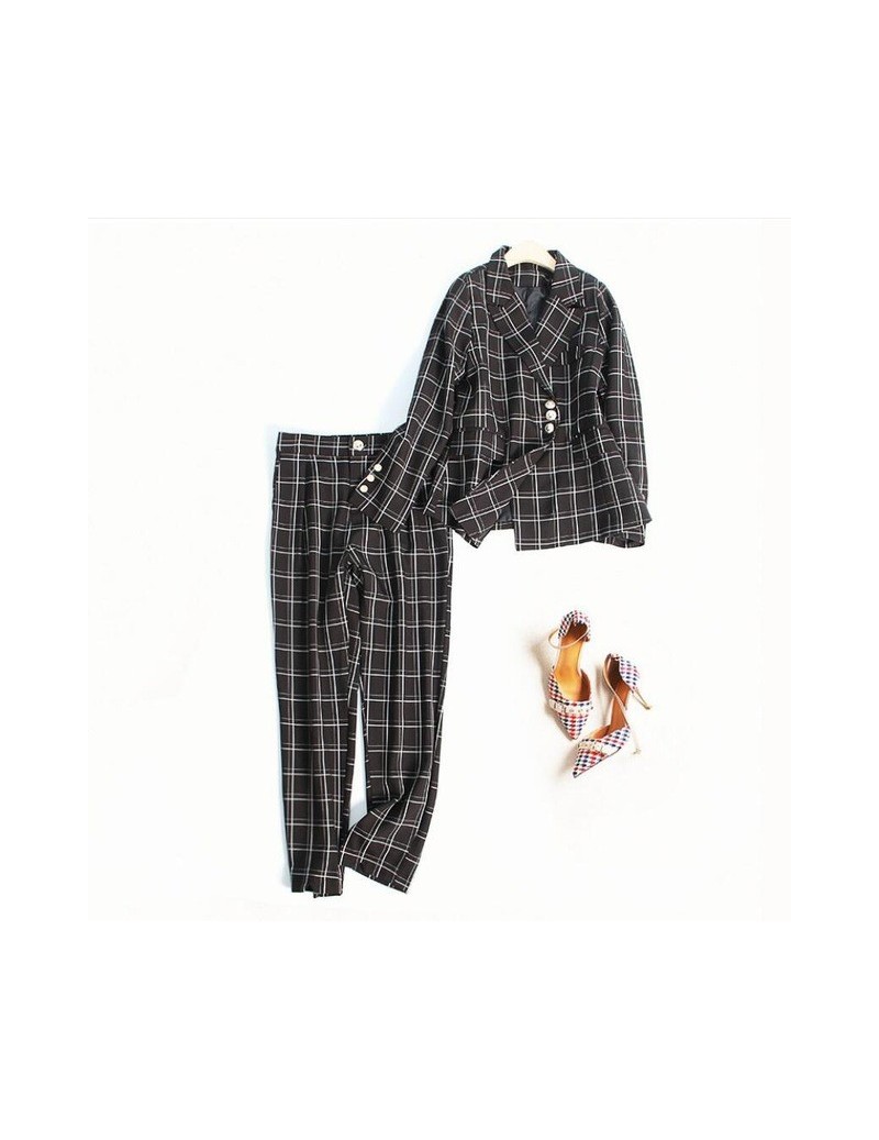 Pant Suits Celebrity Women Runway Stylish Designing Plaid Blazer Suits Pencil Pants European Fashion Two-piece Sets Quality T...