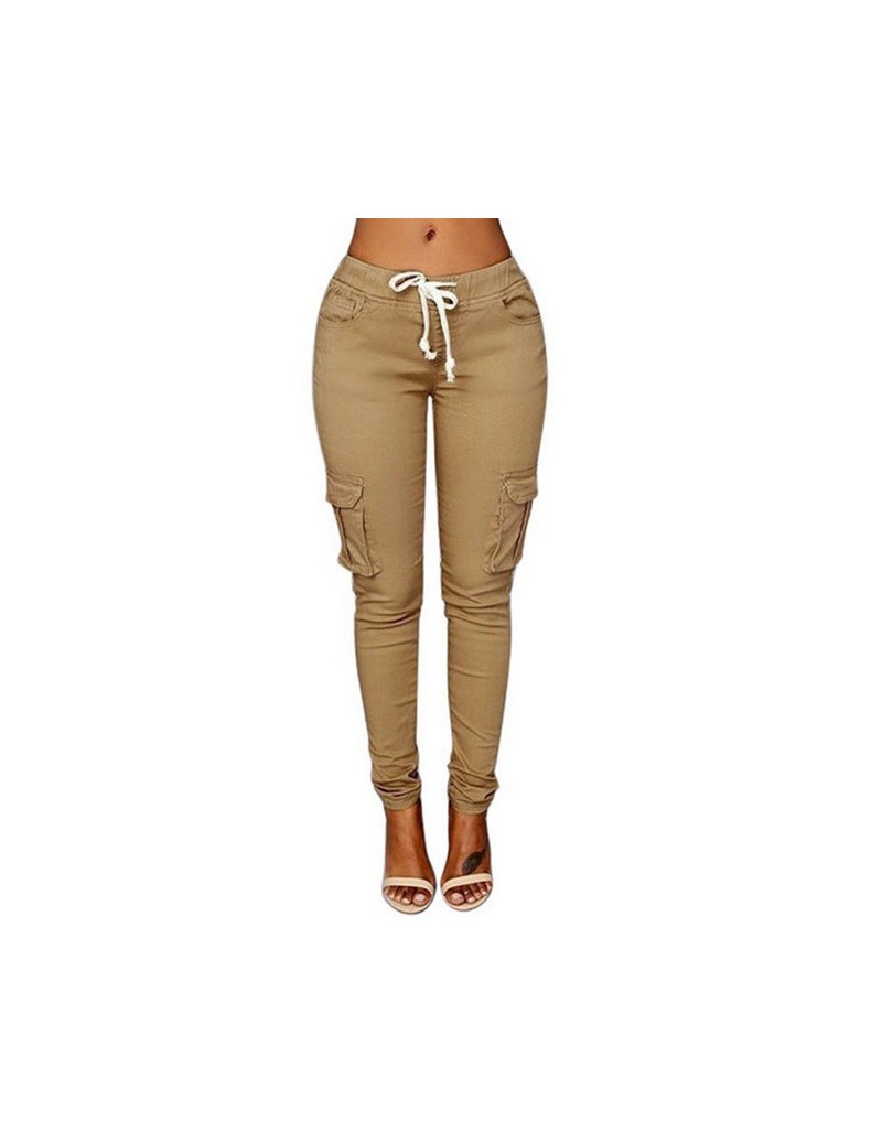 Pants & Capris 2019 Spring Lace Up Waist Casual Women Pants Solid Pencil Pants Multi-Pockets Plus Size Straight Slim Fit Trou...