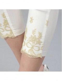 Leggings Lady Summer Large Size 4XL Thin Cotton Blend Capris Large Slim Fitted Short Embroidery Pants Women Back White Pencil...