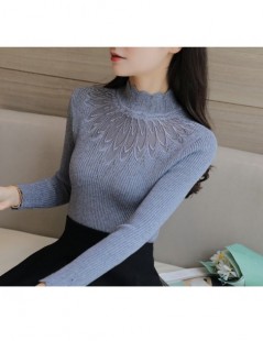 Pullovers High Elastic Knitted Sweater Women 2019 Autumn Winter Lace Patchwork Long Sleeve Women Sweaters And Pullovers Femal...