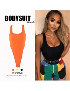 Bodysuits 2019 Summer Women Sexy Bodycon Bodysuit Solid Sleeveless Ribbed Knitted Orange Black Strap Bodysuit Body For Women ...