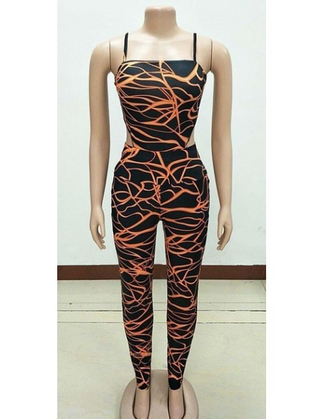 Fashion Black/Orange Bodysuit And Legging Set 2 Pieces Women Fitness Sporty Sleeveless Lightning Matching Set Wholesale - Or...