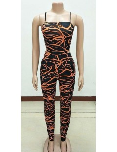 Fashion Black/Orange Bodysuit And Legging Set 2 Pieces Women Fitness Sporty Sleeveless Lightning Matching Set Wholesale - Or...