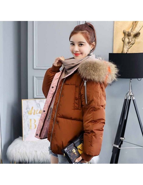 2019 Winter Women Parkas New Slim Coat Hooded Cotton Padded Jacket All-Match Jacket Female Outwear - Brown - 4D4166250608-3