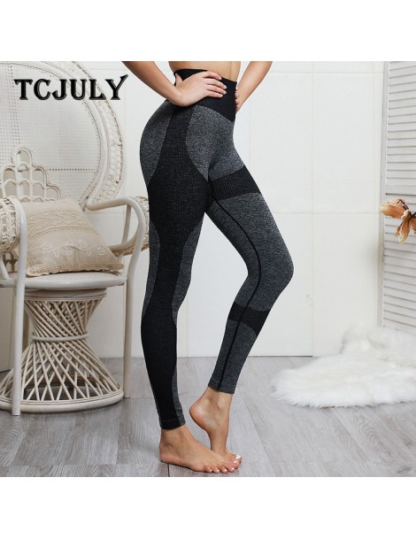 Leggings 2019 New Design Knitted High Waist Fitness Leggins Skinny Push Up Workout Pants Contrast Elastic Slim Flex Women Leg...
