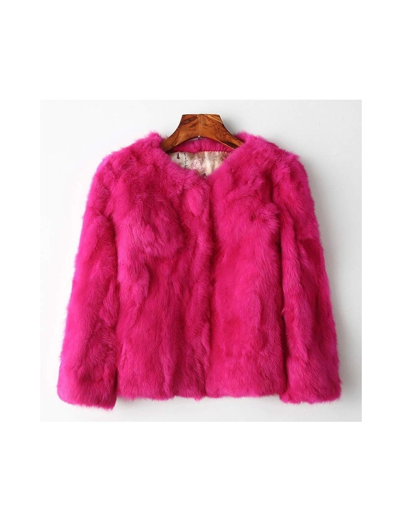 Genuine Full Pelt Fur Jacket Women's Design Rabbit Fur Coat Natural Wholeskin Fur Coat O-Neck Fashion Slim Thin Rabbit Fur C...