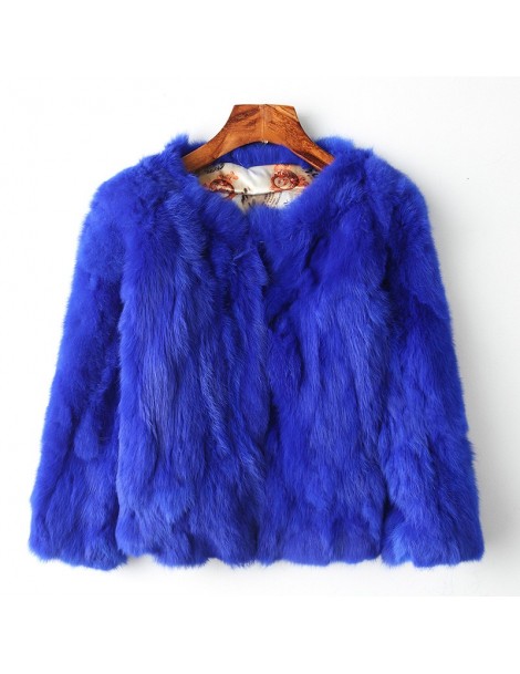 Real Fur Genuine Full Pelt Fur Jacket Women's Design Rabbit Fur Coat Natural Wholeskin Fur Coat O-Neck Fashion Slim Thin Rabb...