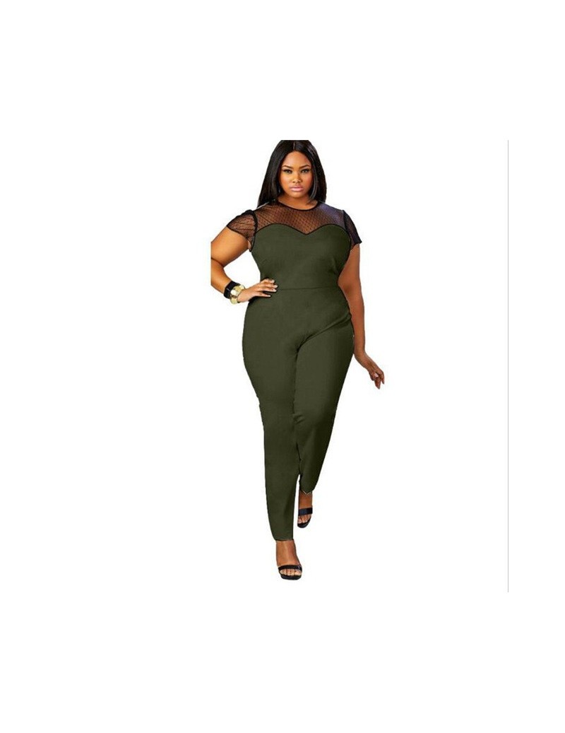 Jumpsuits Big Size Casual Office Work Women Jumpsuit 2019 New Spring Summer O-Neck Short Sleeve Patchwork Lace Jumpsuit Large...