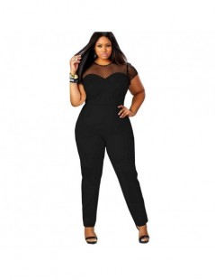 Jumpsuits Big Size Casual Office Work Women Jumpsuit 2019 New Spring Summer O-Neck Short Sleeve Patchwork Lace Jumpsuit Large...