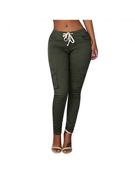 Pants & Capris 2019 Spring Lace Up Waist Casual Women Pants Solid Pencil Pants Multi-Pockets Plus Size Straight Slim Fit Trou...