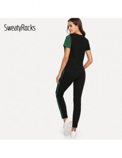 Women's Sets Color Block Short Sleeve Tee And Leggings Set Activewear Skinny Two Piece Outfits Summer Women Casual 2 Piece Se...