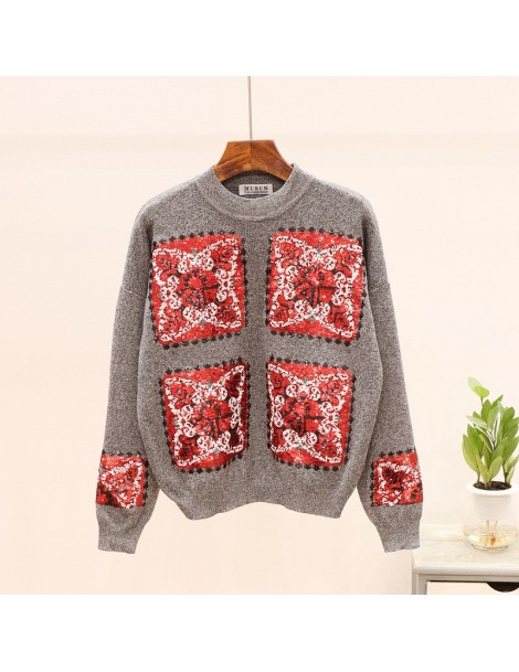 Women's Sets Embroidery Sequins Set Women Long sleeve Knitted Sweater Casual Pants Two Piece Outfits Loose Pullover Knitwear ...