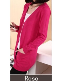 Cardigans 2018 New Fashion Long Cardigan Cashmere Wool Blend Sweater Lady's V-neck Long Sleeve Sweater - Rose red - 493328054...
