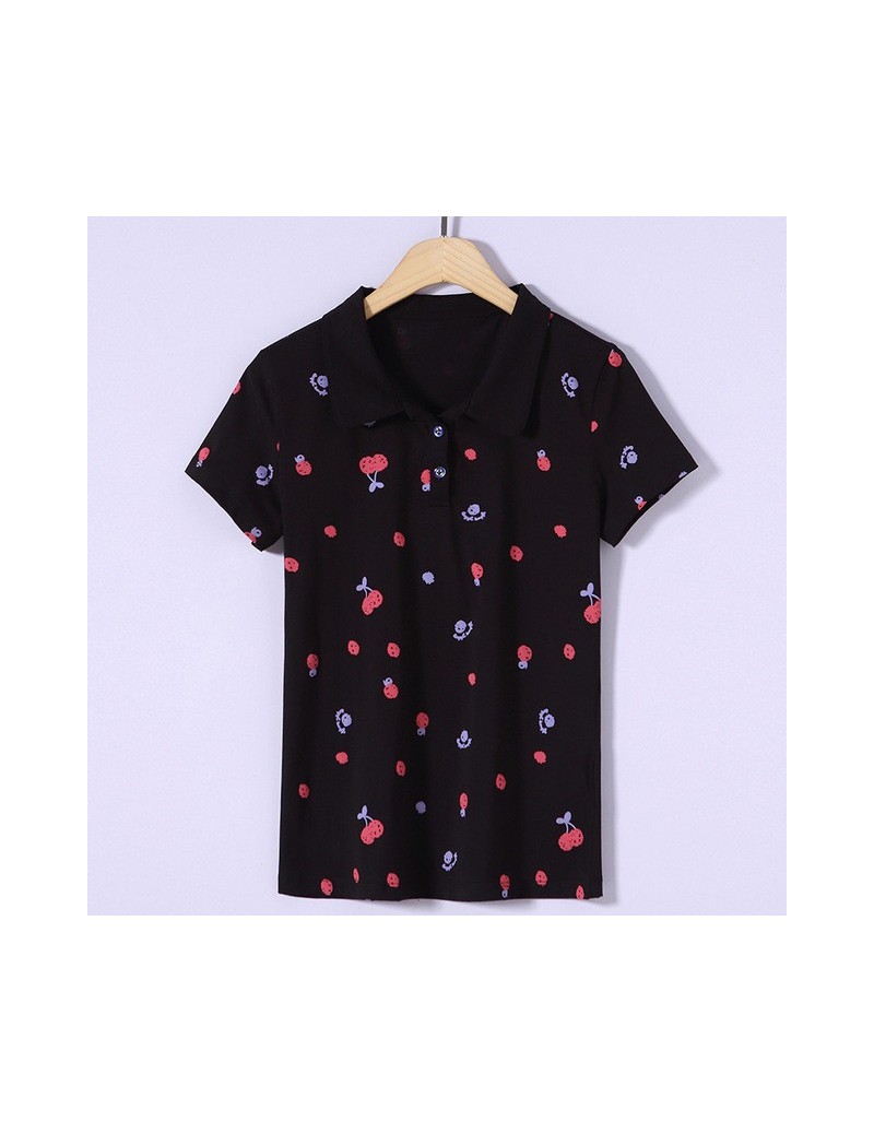 Polo Shirts 2018 Summer New Women Short Sleeve Polo Shirts Butterfly Lapel 2 Buttons Fruit Pattern - Pink - 4C3987105917-3 $4...