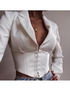 Blazers Sexy V Neck Hidden Breasted Solid Bare Navel Cropped Tops Hot Sale Autumn Long Sleeve Business Office Lady Blazers S ...