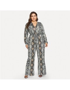 Jumpsuits Plus Size Self Tie Snake Print Casual Jumpsuit Women Clothing 2018 Winter Long Sleeve Office Ladies Belted Jumpsuit...