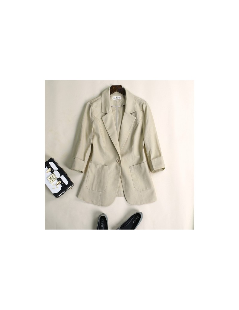 2019 new cotton and linen small suit female Korean casual seven sleeves linen temperament Slim wild coat jacket - Khaki - 4T...