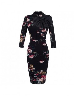 Dresses Vintage Elegant Floral with Black Bow Work vestidos Office Business Party Bodycon Women Sheath Dress btyB244 - Floral...
