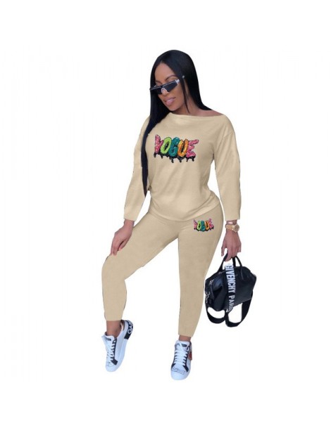 Women's Sets Fashion Letters Sequins Women Casual Tracksuits Long Sleeves Top Pantsuits Two Pieces Streetwear Club Outfits Au...