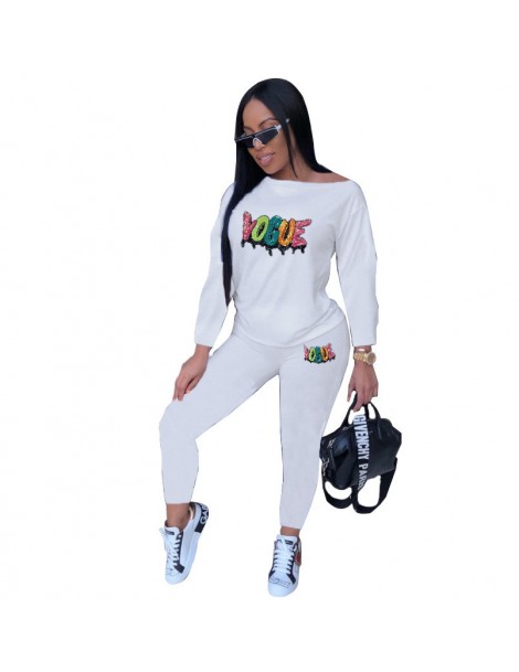 Women's Sets Fashion Letters Sequins Women Casual Tracksuits Long Sleeves Top Pantsuits Two Pieces Streetwear Club Outfits Au...
