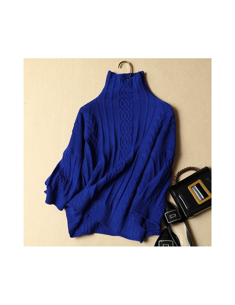 New Winter Autumn Women Sweater Female Loose Plus Size Pullovers Sweater Turtleneck Outwear Coat Clothing Tops 0.47 - blue -...