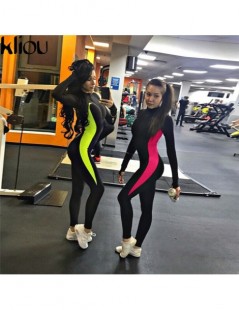 Jumpsuits Fluorescent color patchwork female push up fitness jumpsuits 2018 autumn winter women full sleeve zipper turtneck j...