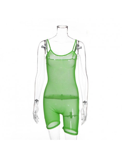 Rompers Neon Green Mesh Transparent Sexy Backless Playsuits Straps Fashion Body Romper Womens Jumpsuit Stretchy Streetwear - ...