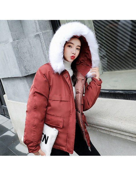 Parkas New Winter Women Cotton Hooded Coat Large Fur Collar Loose Snow Thickness Warm Parkas Female Casual Black Pink Outerwe...