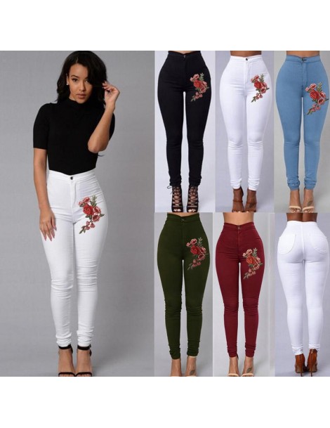 Jeans Fashion Sexy Women Skinny Floral Applique Jeans Slim High Waist Stretch Pencil 2019 NEW Pants Plus Size Pencil Pants m8...