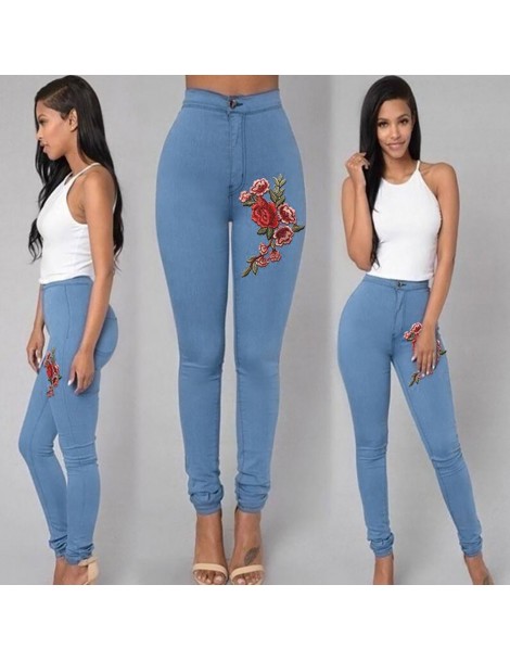 Jeans Fashion Sexy Women Skinny Floral Applique Jeans Slim High Waist Stretch Pencil 2019 NEW Pants Plus Size Pencil Pants m8...