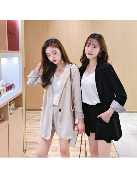 Women's Sets Chiffon Two Piece Thin Blazer Suits Spring Summer Shorts Suits Long Sleeve Casual Shorts+Blazers 2 Piece Women's...