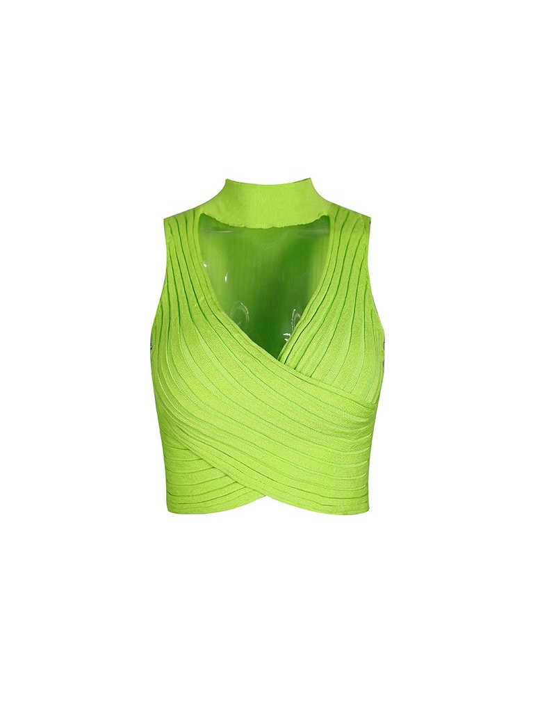 Tank Tops Sexy V Neck Halter Ribbed Tank Tops Women Solid Knitted Wrap Ruched Crop Tops Mujer Streetwear Camis Debardeur Femm...