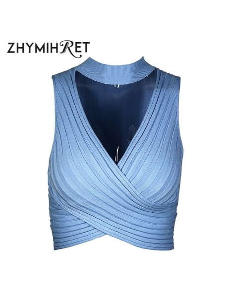 Tank Tops Sexy V Neck Halter Ribbed Tank Tops Women Solid Knitted Wrap Ruched Crop Tops Mujer Streetwear Camis Debardeur Femm...