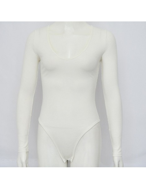 Bodysuits 2019 New Womens Clothing Long Sleeve V-Neck Bodysuits Basic Solid Playsuits Winter Spring For Female - White - 4J30...