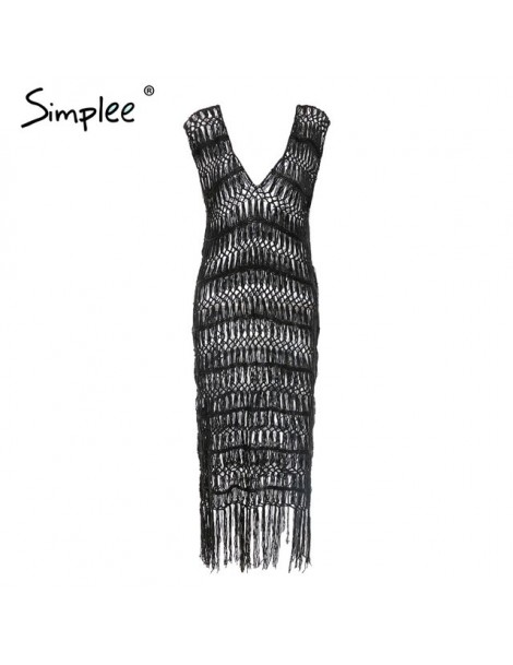 Sexy summer swimsuit women cover-ups See through tassel beach dress Hollow out party club white ladies vestidos 2019 - Black...
