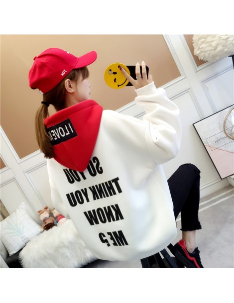 Hoodies & Sweatshirts Contrast Color Jumper Hoodies Wonem Korean Printing Letter Patch I LOVE KM Winter New Student Hooded Sw...
