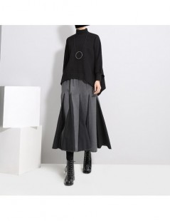 Skirts 2019 Korean Style Women Autumn Winter Pleated Skirt Black Gray Elastic Waist Empire Female Elegant A-line Casual Long ...