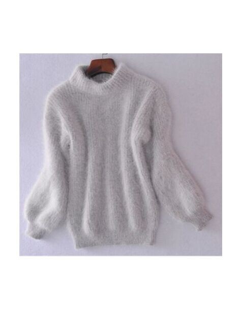Pullovers Elegant Turtleneck Mohair Pullover Long Lantern Sleeved Loose Sweater Hand Knitted Plush Shirt Thickening Mohair Wo...